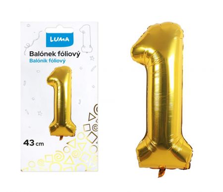 Balónek foliový č.1 ZLATÝ 43 cm LUMA
