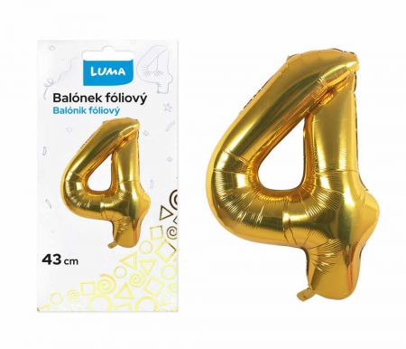 Balónek foliový č.4 ZLATÝ 43 cm LUMA