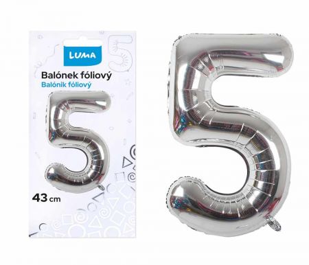 Balónek foliový č.5 STŘÍBRNÝ 43 cm LUMA