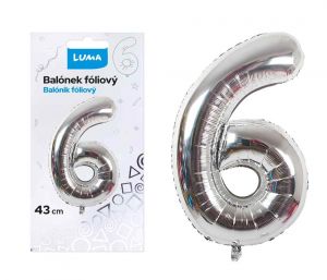 Balonek foliový č.6 STŘÍBRNÝ 43 cm LUMA