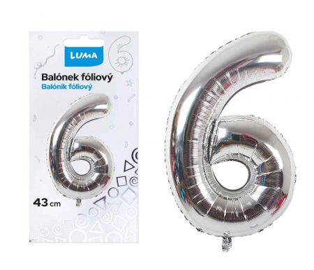 Balonek foliový č.6 STŘÍBRNÝ 43 cm LUMA