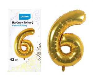 Balonek foliový č.6 zlatý 43 cm LUMA