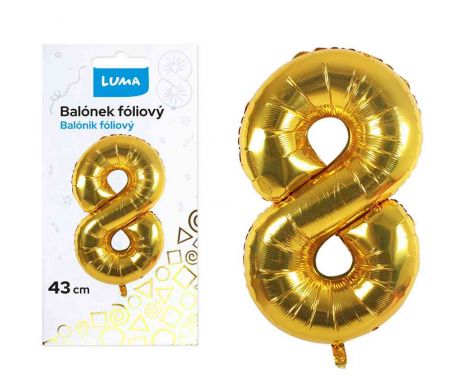 Balónek foliový č.8 ZLATÝ 43 cm LUMA