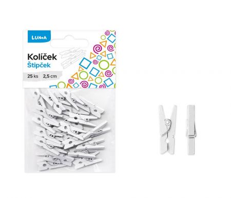 Kolíček 2,5cm bílý, 25ks LUMA