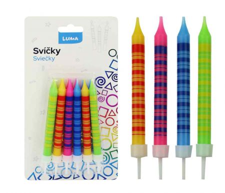 Svíčka 12ks, barevné PROUŽKY LUMA
