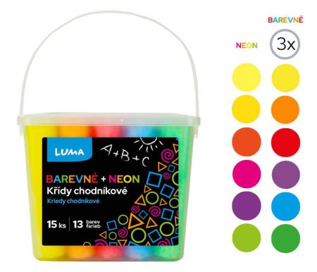 Křídy chodníkové 15ks barevné + NEON, box LUMA