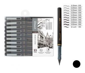 Popisovač DELI liner 10ks černý Dmast EC393