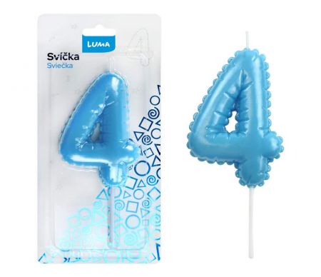 Svíčka č. 4 balónek MODRÁ LUMA