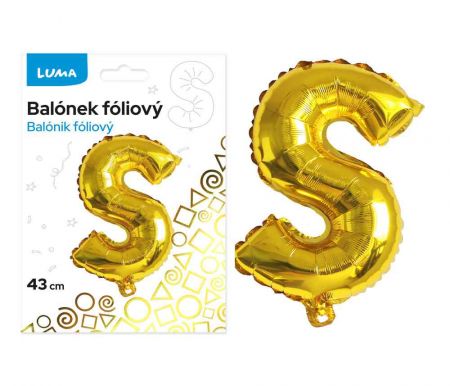 Balónek fóliový  "S" ZLATÝ LUMA