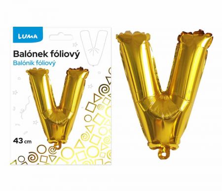 Balónek fóliový  "V" ZLATÝ LUMA