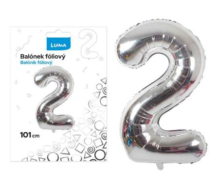 Balónek fóliový č. 2 STŘÍBRNÝ 101cm LUMA