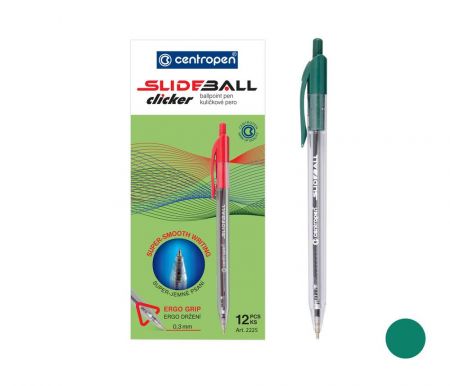 Propiska jednorázová CENTROPEN 2225 SlideBall Clicker, zelená