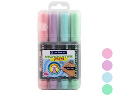 Zvýrazňovač CENTROPEN 8542/4 sada FLEXI pastel