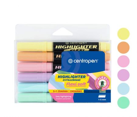 Zvýrazňovač CENTROPEN 8542/6 sada FLEXI pastel