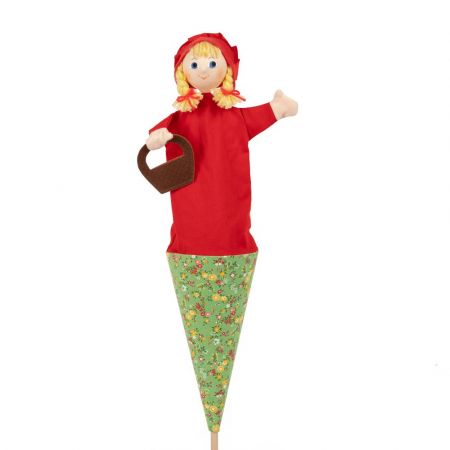 Červená Karkulka s copy 55 cm 3v1, kornoutový maňásek