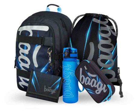 BAAGL SET 5 Skate Bluelight: batoh, penál, sáček, láhev, peněženka