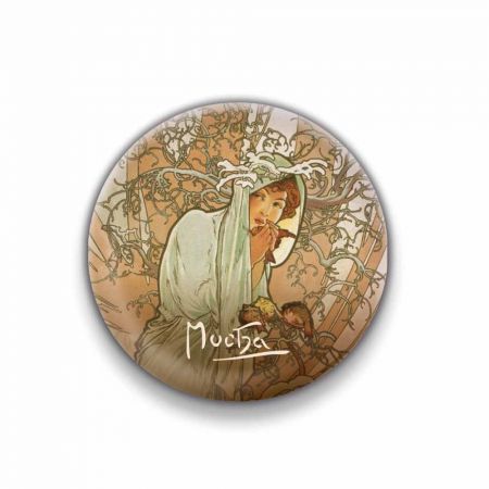 Magnet Alfons Mucha – Zima, kulatý, 5 cm