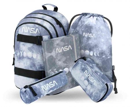 BAAGL 5 SET Skate NASA Grey: batoh, penál, pouzdro, sáček, desky