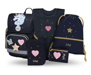 BAAGL SET 5 Ergo Unicorn Gold: aktovka, penál, sáček, zástěra, peněženka