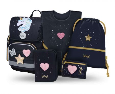 BAAGL SET 5 Ergo Unicorn Gold: aktovka, penál, sáček, zástěra, peněženka
