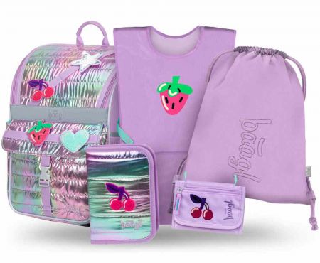BAAGL SET 5 Zippy Lavender: aktovka, penál, sáček, zástěra, peněženka