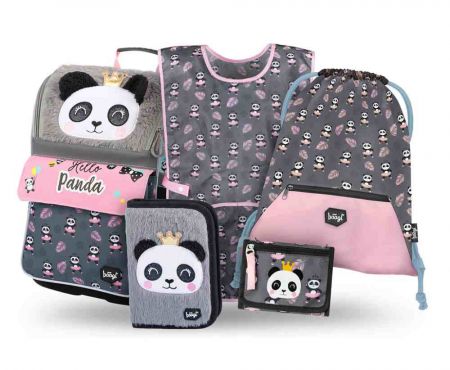 BAAGL SET 5 Zippy Panda: aktovka, penál, sáček, zástěra, peněženka