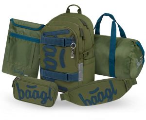 BAAGL SET 5 Skate Olive: batoh, penál, sportovní taška, ledvinka, obal na notebook GRS