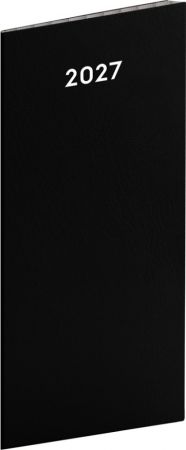 Diář měsíční kapesní Černý 2027, plánovací měsíční, 8cm x 18cm, PGD-MESPL-37794