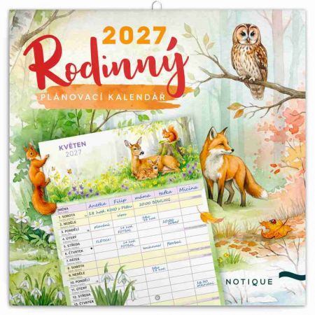 Kalendář nástěnný plánovací Rodinný Zvířátka 2027, 30cm x 30cm, PGP-36986