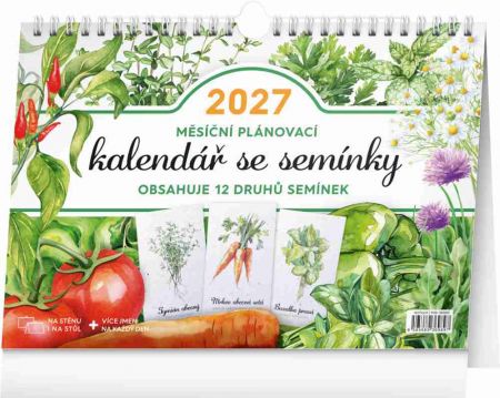Kalendář stolní měsíční plánovací kalendář se semínky 2027, 30cm x 21cm, PGS-36989