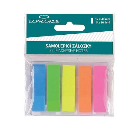 Samolepicí záložky CONCORDE 12x48mm, 5x20l., neon