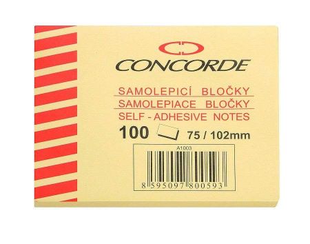 Samolepicí bloček CONCORDE 75x102mm, 100l., žlutá