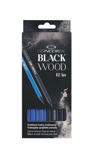 Grafitové tužky CONCORDE Black wood, HB, trojhranné, 12ks, asort