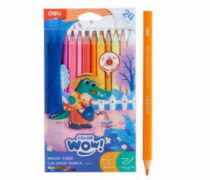 Pastelky DELI bezdřevé trojhranné JUMBO 24 barev WOW EC104-24