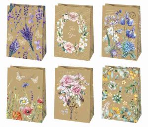 Taška dárková 23 x 32 x 11cm KRAFT KVĚTY mix