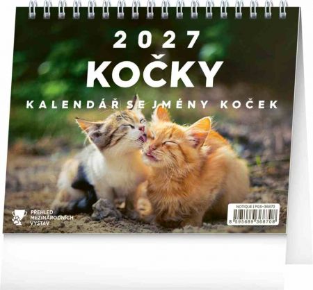 Kalendář stolní Kočky – se jmény koček 2027, 16,5cm x 13cm, PGS-36870