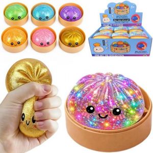 Squishy Dumpling mačkací antistresový knedlíček košíku brokátový