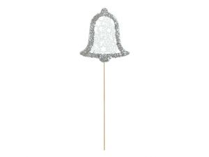 Zápich zvonek dřevo bílá s glitrem 7,5cm/35cm