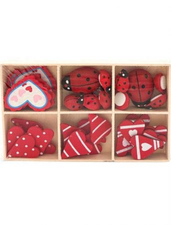 Dřevěné dekorace srdíčka a berušky 7 × 12 cm – mix