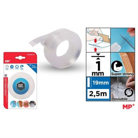 Lepicí páska transparentní NANO gel oboustranná 19 mm 2,5 m na blistru