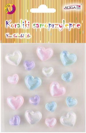 Kamínky samolepící - srdíčka pastelové na blistru