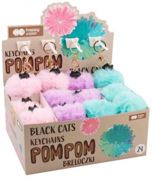 Happy Color klíčenka s pomponem - Černé Kočky