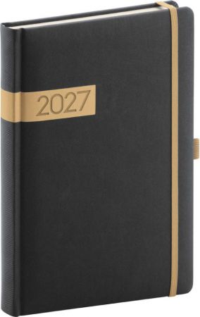 Diář denní Twill 2027, černo-zlatý, 15cm x 21cm, PGD-DA5TW-7001