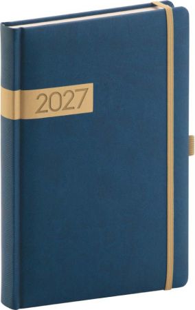 Diář denní Twill 2027, modro-zlatý, 15cm x 21cm, PGD-DA5TW-7016