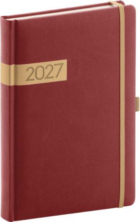 Diář denní Twill 2027, bordó-zlatý, 15cm x 21cm, PGD-DA5TW-7718