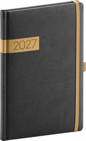 Diář týdenní Twill 2027, černo-zlatý, 15cm x 21cm, PGD-TA5TW-7001