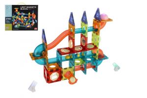 Kuličková dráha magnetická plast 110ks 16 kuliček + doplňky na baterie v krabici 36x28x9cm