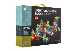 Kuličková dráha magnetická plast 75ks 4 kuličky + doplňky na baterie se světlem v krabici