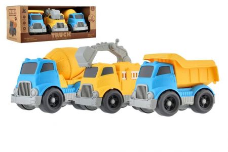 Auto stavební 3ks na volný chod 7x10cm v krabičce