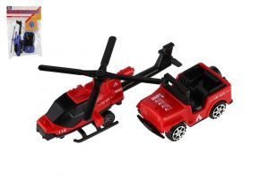 Sada auto + vrtulník záchranných složek 2 barvy v sáčku